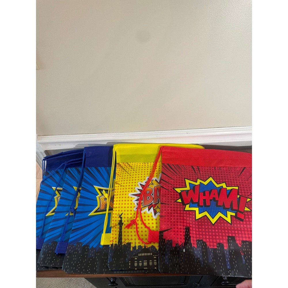Superhero Drawstring Bag Set Comic Book Party Favors Wham Bang Poof 5 bags